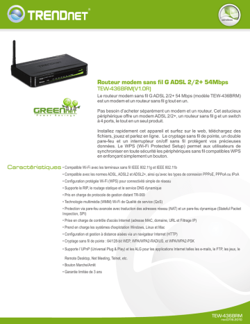 Trendnet TEW-436BRM 54Mbps Wireless G ADSL 2/2+ Modem Router Fiche technique | Fixfr