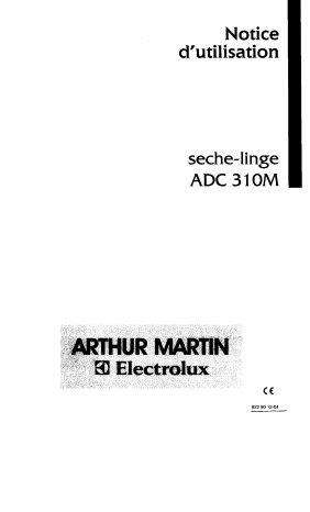 ARTHUR MARTIN ELECTROLUX ADC310M Manuel utilisateur | Fixfr