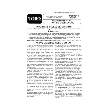 Toro 710 Electric Trimmer Manuel utilisateur | Fixfr
