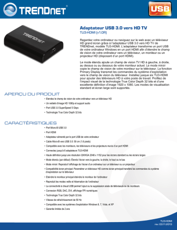 Trendnet RB-TU3-HDMI USB 3.0 to HD TV Adapter Fiche technique | Fixfr