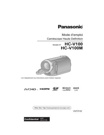 HC V100M | Panasonic HC V100 Mode d'emploi | Fixfr