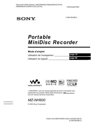 MZ NH600 | Sony MZ-NH600 Mode d'emploi | Fixfr