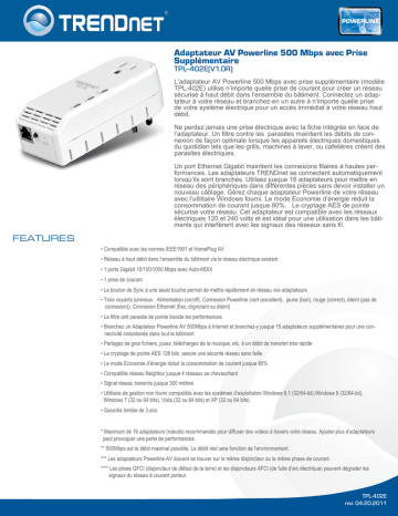 RB-TPL-402E | Trendnet TPL-402E Powerline 500 AV Adapter Fiche technique | Fixfr