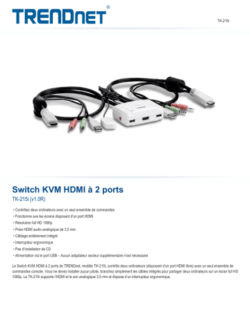 RB-TK-215i | Trendnet TK-215i 2-Port HDMI KVM Switch Fiche technique | Fixfr