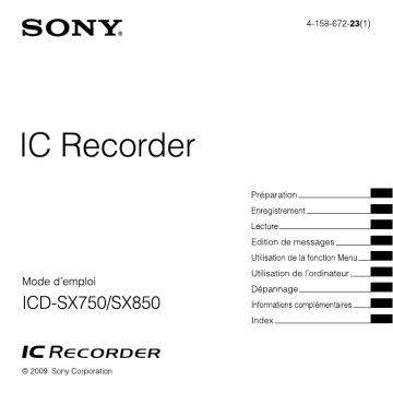 ICD-SX850 | ICD SX750 | ICD-SX750 | Sony ICD SX850 Mode d'emploi | Fixfr