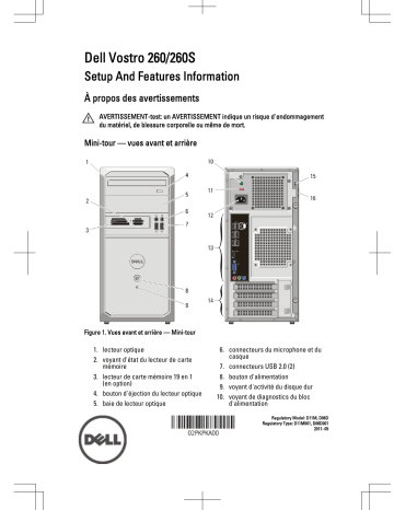 Dell Vostro 260 desktop Guide de démarrage rapide | Fixfr