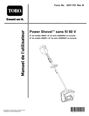 Toro 60V Cordless Power Shovel Snowthrower Manuel utilisateur | Fixfr