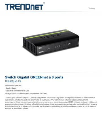 Trendnet TEG-S81g 8-Port Gigabit GREENnet Switch Fiche technique | Fixfr