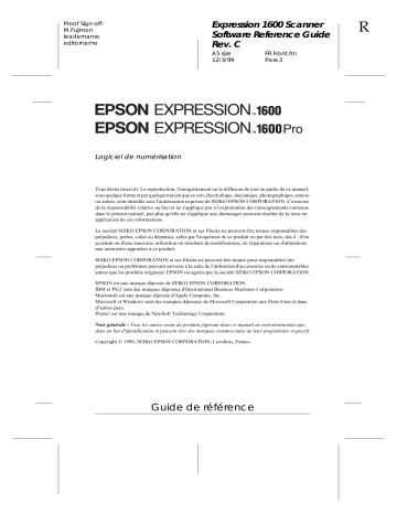 Manuel du propriétaire | Epson Expression1600 Manuel utilisateur | Fixfr