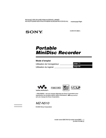 MZ-N510 | Sony MZ N510 Mode d'emploi | Fixfr