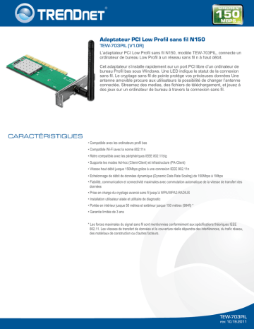 Trendnet TEW-703PIL Low Profile N150 Wireless PCI Adapter Fiche technique | Fixfr