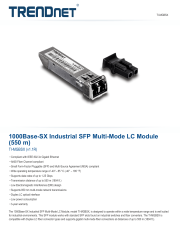 Trendnet TI-MGBSX 1000Base-SX Industrial SFP Multi-Mode LC Module (550 m) Fiche technique | Fixfr