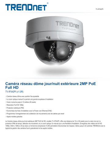 Trendnet RB-TV-IP342PI Outdoor 2MP Full HD Vari-Focal PoE Day / Night Dome Network Camera Fiche technique | Fixfr