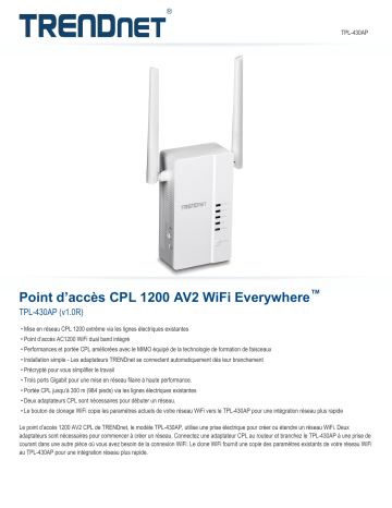 Trendnet RB-TPL-430AP WiFi Everywhere™ Powerline 1200 AV2 Access Point Fiche technique | Fixfr