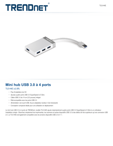 Trendnet TU3-H4E 4-Port USB 3.0 Mini Hub Fiche technique | Fixfr