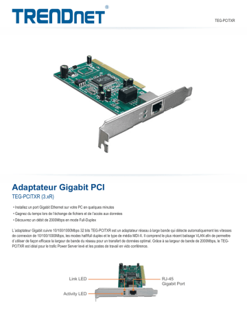 Trendnet TEG-PCITXR Gigabit PCI Adapter Fiche technique | Fixfr