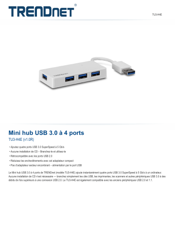 Trendnet TU3-H4E 4-Port USB 3.0 Mini Hub Fiche technique | Fixfr