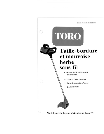 Toro Cordless Trimmer Manuel utilisateur | Fixfr