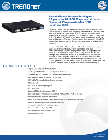 RB-TEG-2248WS | Trendnet TEG-2248WS 48-Port 10/100 Mbps Web Smart Switch Fiche technique | Fixfr