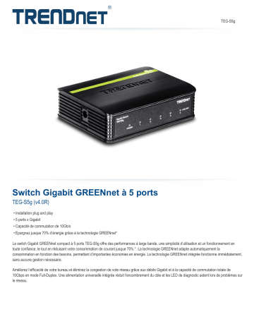 Trendnet TEG-S5g 5-Port Gigabit GREENnet Switch Fiche technique | Fixfr