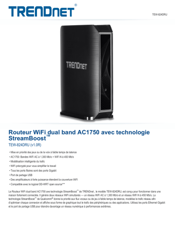 Trendnet RB-TEW-824DRU AC1750 Dual Band Wireless Router Fiche technique | Fixfr