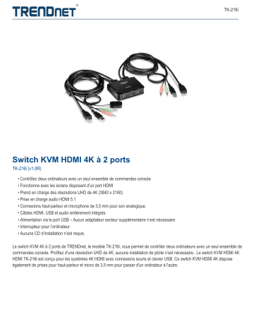 Trendnet TK-216i 2-Port 4K HDMI KVM Switch Fiche technique | Fixfr