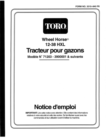Toro 12-38HXL Lawn Tractor Riding Product Manuel utilisateur | Fixfr
