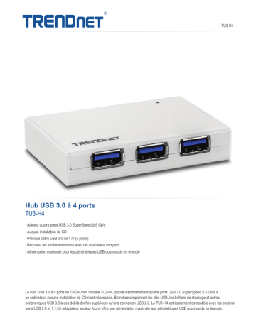 Trendnet TU3-H4 4-Port USB 3.0 Hub Fiche technique | Fixfr
