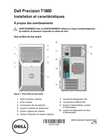 Dell Precision T1600 workstation Guide de démarrage rapide | Fixfr