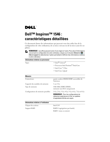 Dell Inspiron 560s desktop spécification | Fixfr