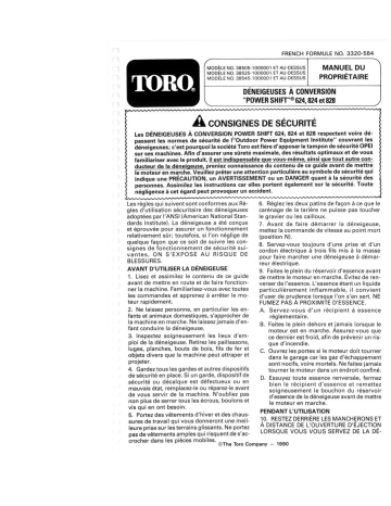 Toro 624 Power Shift Snowthrower Manuel utilisateur | Fixfr