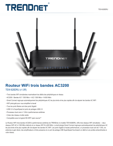 RB-TEW-828DRU | Trendnet TEW-828DRU AC3200 Tri Band Wireless Router Fiche technique | Fixfr