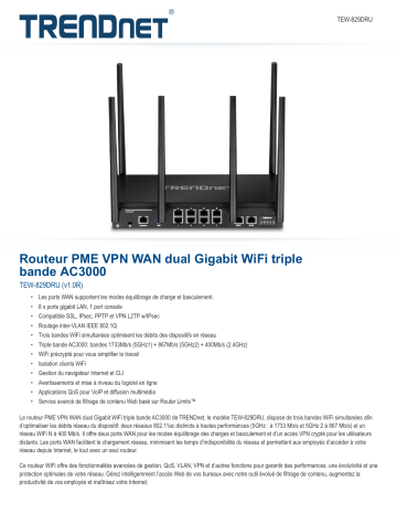 RB-TEW-829DRU | Trendnet TEW-829DRU AC3000 Tri-Band Wireless Gigabit Dual-WAN VPN SMB Router Fiche technique | Fixfr