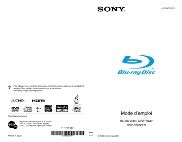 Manuel du propriétaire | Sony BDP-500ES Manuel utilisateur | Fixfr