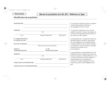 Acura RL 2008-2012 Manuel du propriétaire | Fixfr