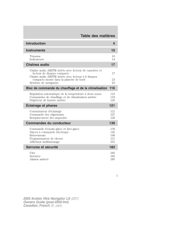 Lincoln Aviator 2002-2005 Manuel du propriétaire | Fixfr