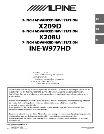 X209D | X209WRA | INE-W977HD | Mode d'emploi | Alpine Electronics X208U Manuel utilisateur | Fixfr