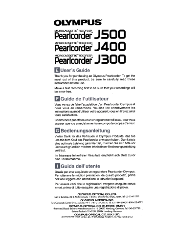 J500 - Pearlcorder Microcassette Dictaphone | Pearlcorder J300 | Olympus Pearlcorder J400 Manuel utilisateur | Fixfr