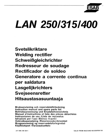 LAN 315 | LAN 250 | ESAB LAN 400 Manuel utilisateur | Fixfr