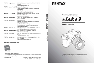 Mode d'emploi | Pentax Série ist D Manuel utilisateur | Fixfr