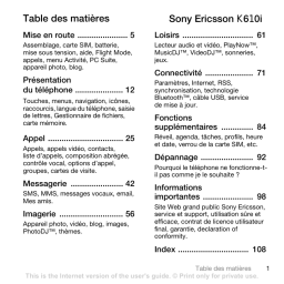 Sony K610I Mode d'emploi