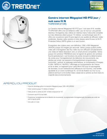 Trendnet TV-IP672WI Megapixel HD Wireless Day / Night PTZ Network Camera Fiche technique | Fixfr