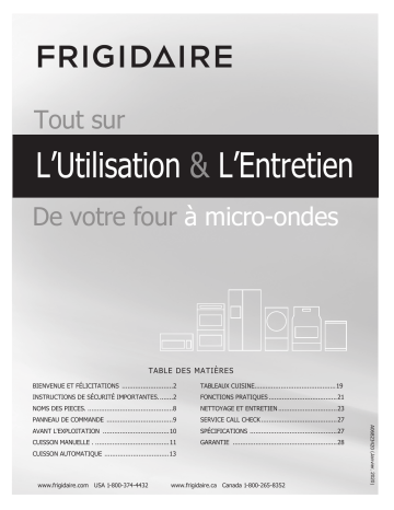 Manuel du propriétaire | Frigidaire FFMV1846VW Manuel utilisateur | Fixfr