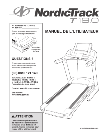 NETL19810.0 | 19.0 Treadmill | NordicTrack T19.0 Manuel utilisateur | Fixfr