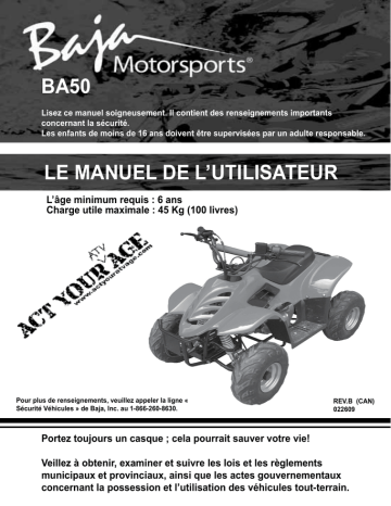 Baja motorsports BA50 ATV Manuel du propriétaire | Fixfr
