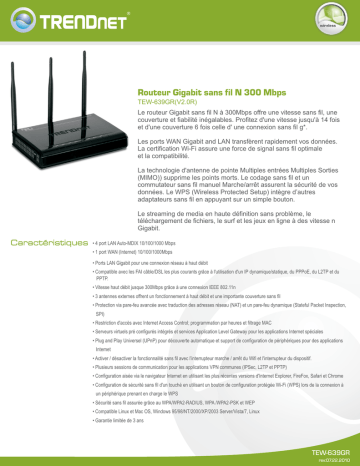 Trendnet TEW-639GR N300 Wireless Gigabit Router Fiche technique | Fixfr