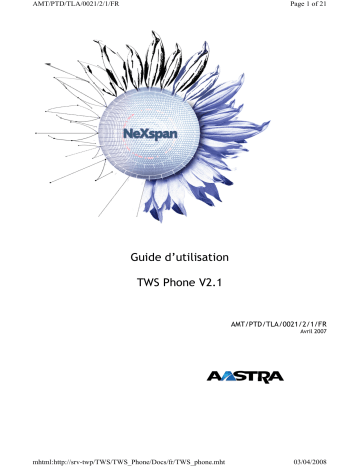 Manuel du propriétaire | Aastra TWS PHONE V2.1 Manuel utilisateur | Fixfr