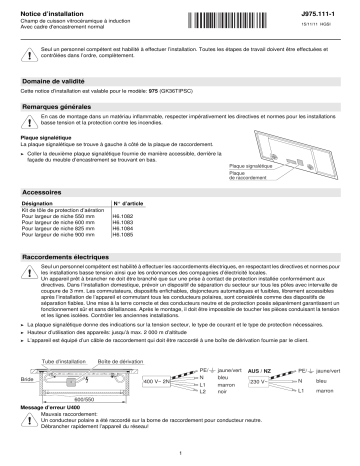 V-ZUG 975 Hob GK36TIPSC Induction Guide d'installation | Fixfr