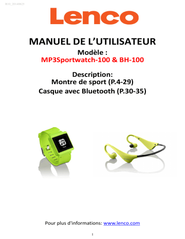 Mode d'emploi | Lenco MP3 Sportwatch 100 & BH 100 Manuel utilisateur | Fixfr