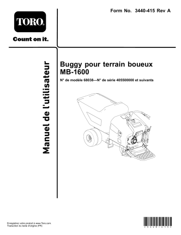 Toro MB-1600 Mud Buggy Concrete Equipment Manuel utilisateur | Fixfr